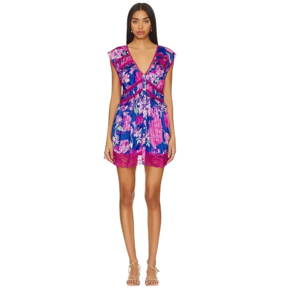 FREE PEOPLE FP SPRING FLING MINI ULTRA VIOLET COMBO Dress S